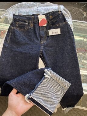 R13 Dark Indigo Raw Hem Straight Jeans